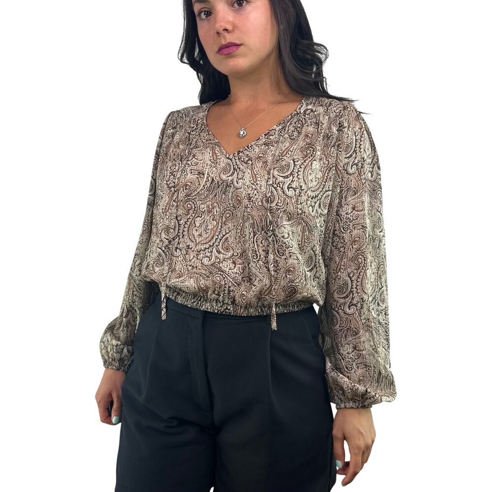 Joie Brown Paisley Elastic Waist Peasant Blouse